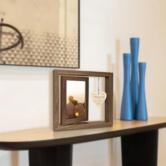 Happy Anniversary Picture Frame Gifts for Women, Rustic Wood Floating Wedding An - Picture 6 of 7